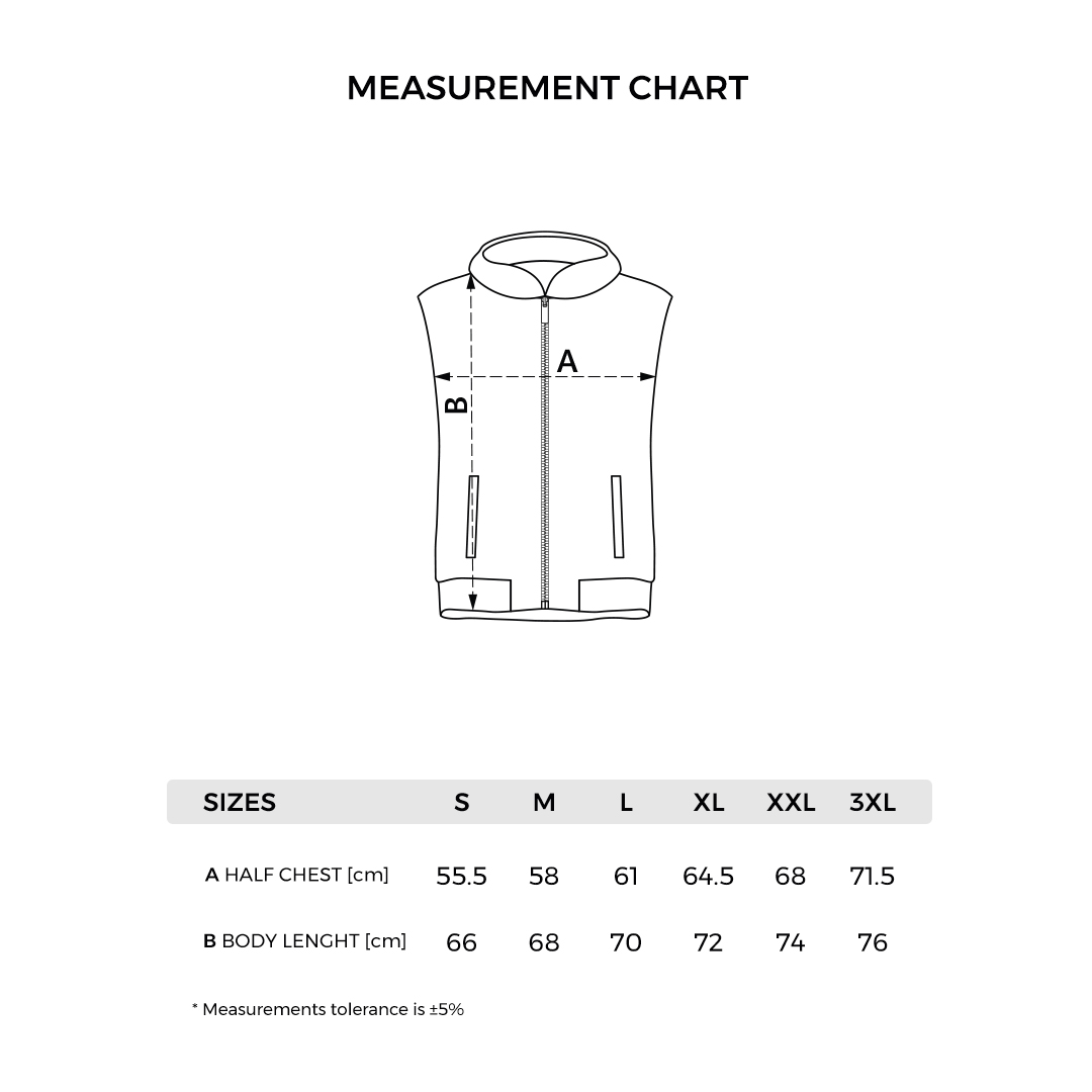 LIBERTY HOOD VEST MEN - Tehničke dimenzije